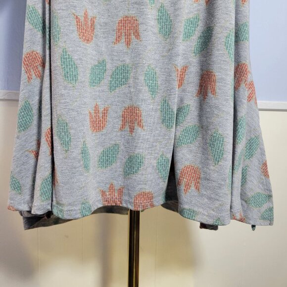 Lularoe Large Light Gray Orange Tulip Floral Print Flowy Shortsleeve Tunic Top - Picture 3 of 9